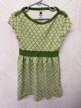 Tea Collection Girls Green Geometric Tile Print Cotton Knit Dress